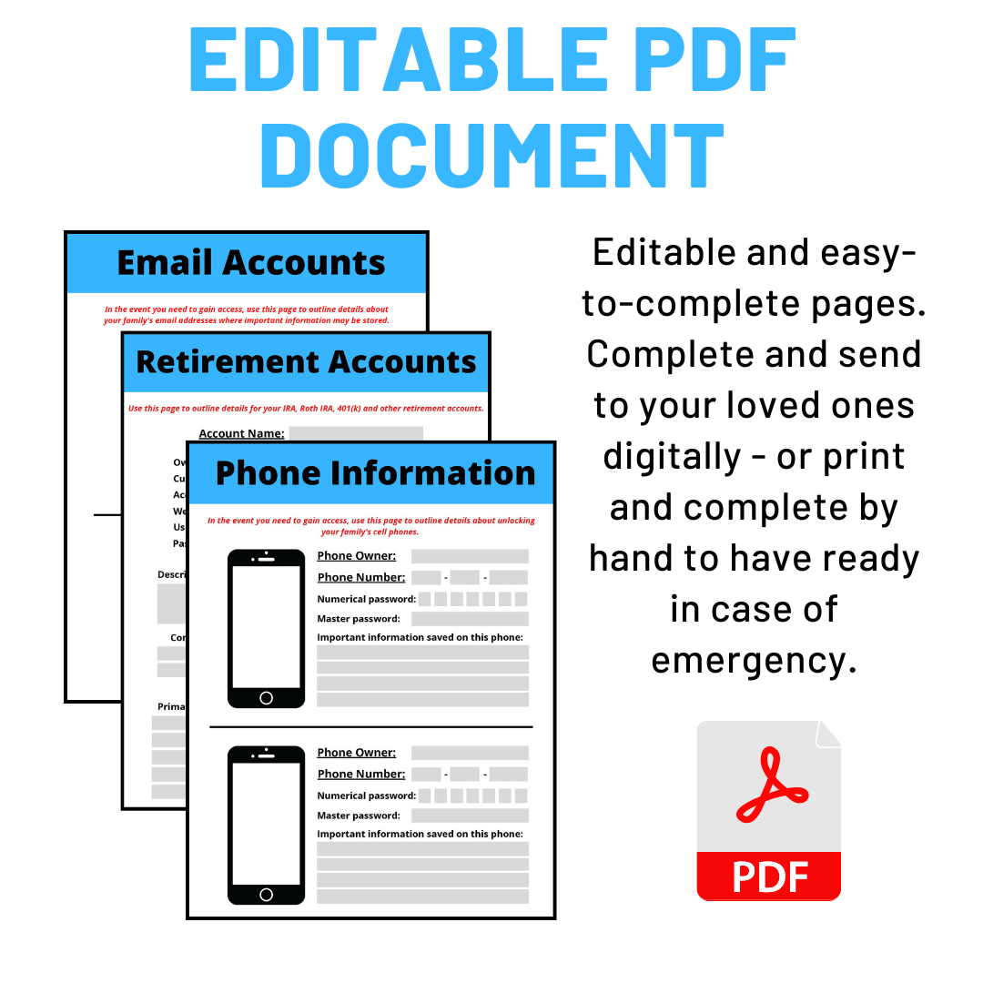 editable PDF document family binder